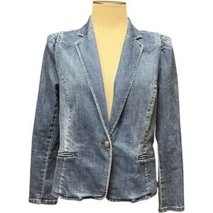 INC International Concepts Puff Shoulder Denim Jean Jacket Large